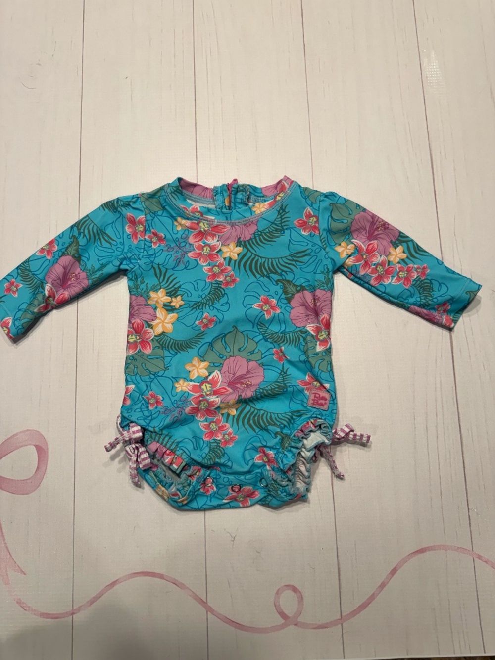 RuffleButts Long Sleeve Rash Guard Swimsuit 3-6 mo